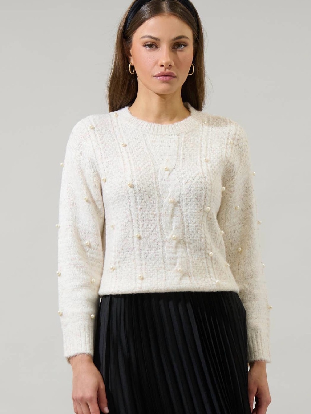 NWT Sugarlips Pearl-Accent Sweater in Cream